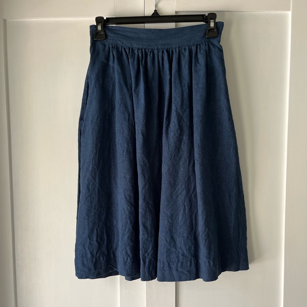 LINENFOX “Laura” A-Line Midi Skirt, Navy